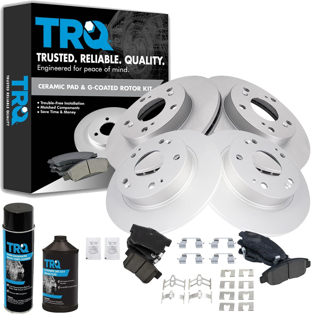 TRQ Front and Rear Brake Pad & Rotor Kit, with Chemical Kit Ceramic Premium G-Coated Compatible with 2006-2011 Honda Civic