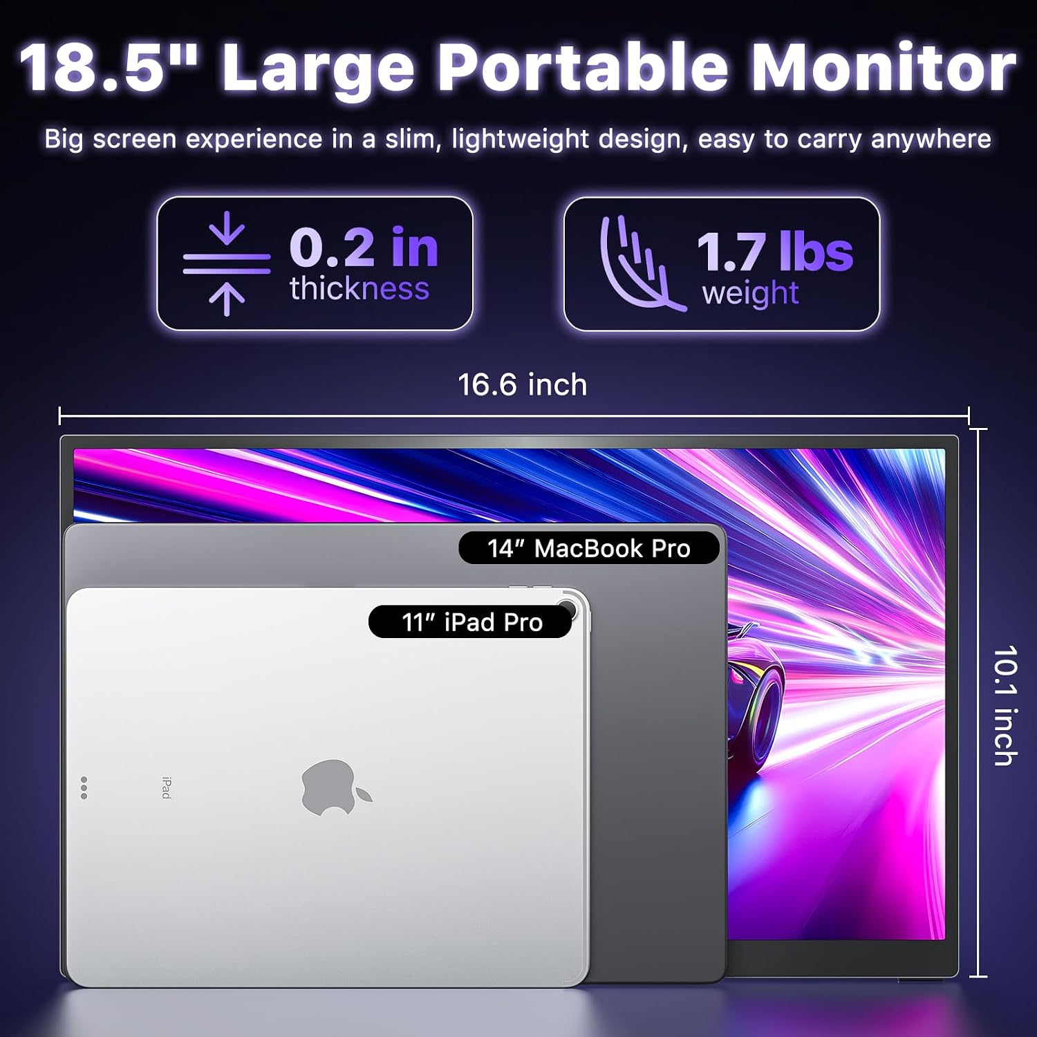 VisionOwl Portable Monitor 18.5 Inch 2K QHD 120Hz Second Screen, USB-C HDMI HDR Travel Monitor for Laptop PC MacBook PS5 Xbox, VESA Mountable, with Speakers, Built-in Kickstand