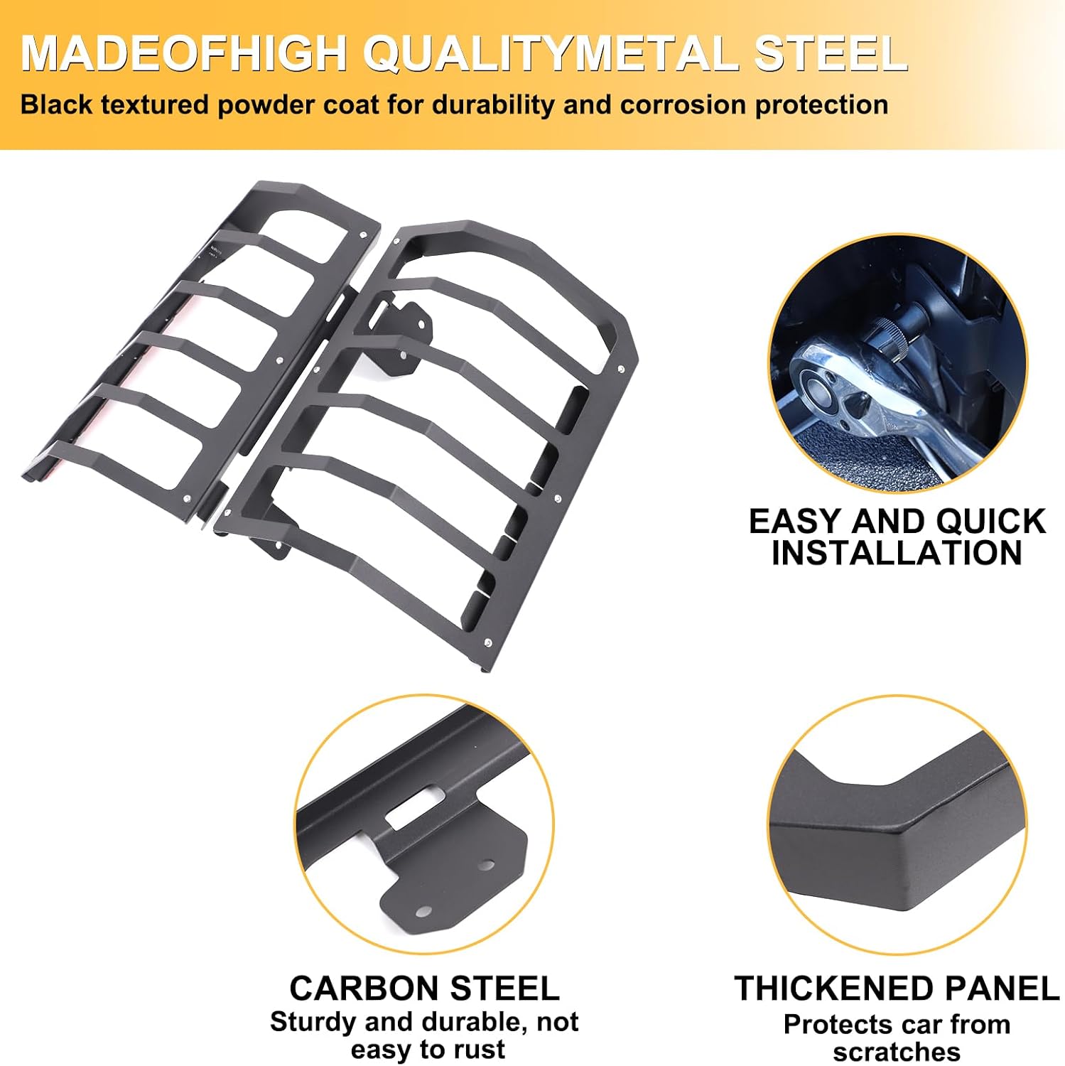 Tail Light Protective Metal Cover Compatible with Toyota Tacoma 2024 2025 2026 No Powered Gate, Carbon Steel Car Exterior Protection Accessories