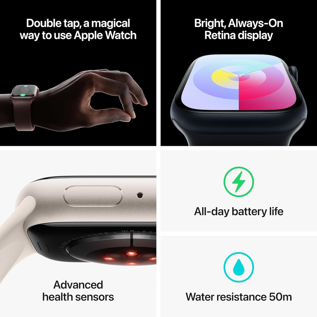 Apple Watch Series 9 [GPS + Cellular, 45mm] - Starlight Case with Starlight Sport Band, S/M (Renewed Premium)
