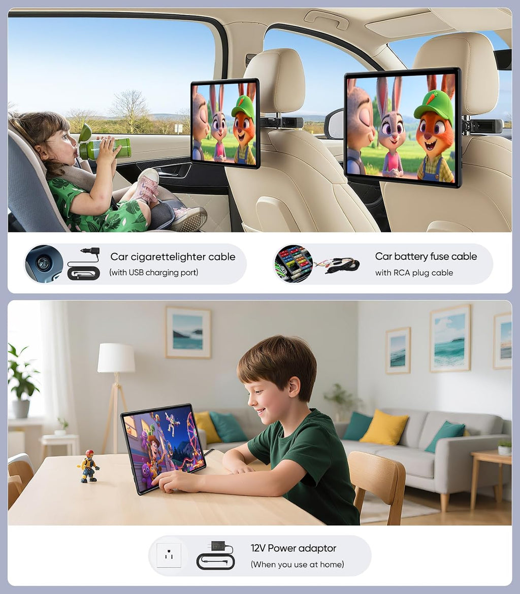 13.5' Android 13 Car Headrest Monitor 2-Pack - 4G+64G 4K Rear Seat Entertainment System TV for Back Seat, HDMI Sync, Wireless Mirroring, Bluetooth FM WiFi for SUV Minivan