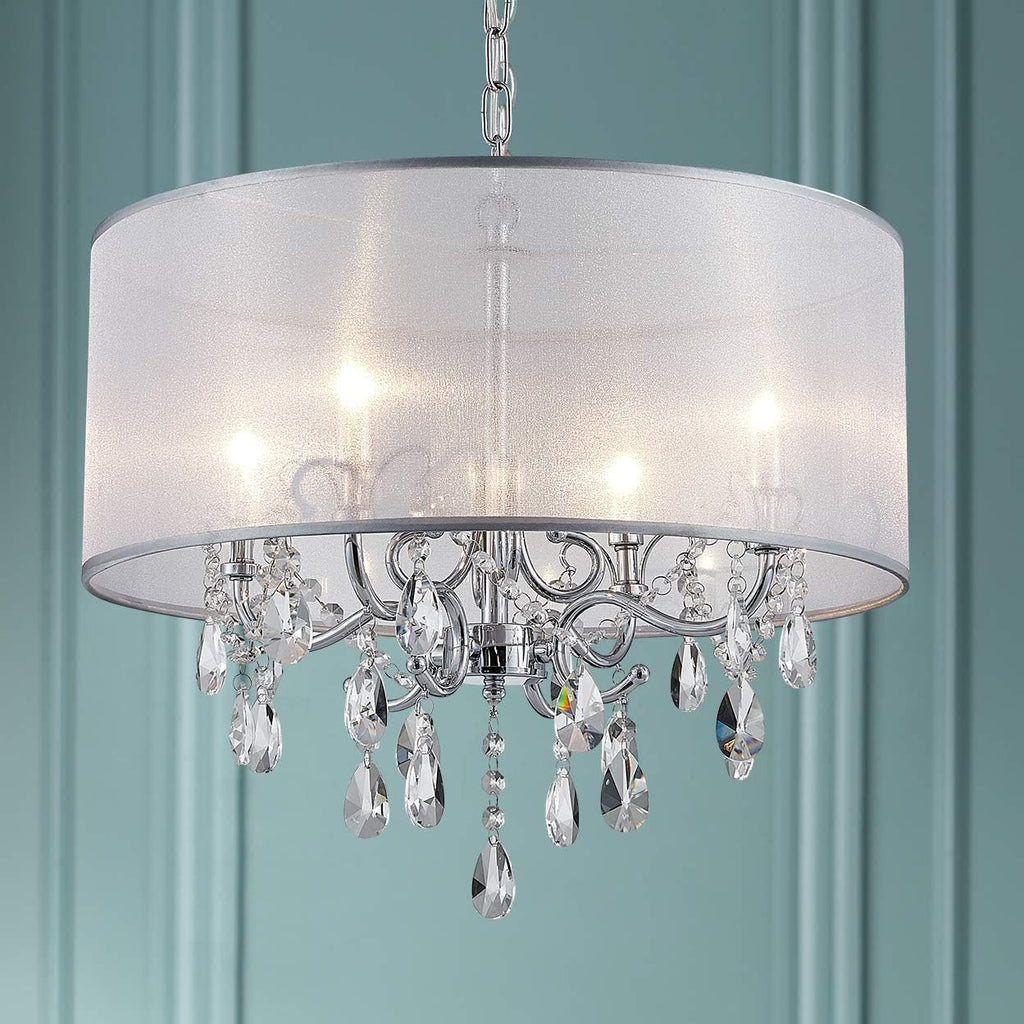 Bestier Modern Elegant Crystal Pendant Drum Chandelier 4 Light Chrome Lighting Fixture LED Ceiling Light Dia 19 in x H 18 in