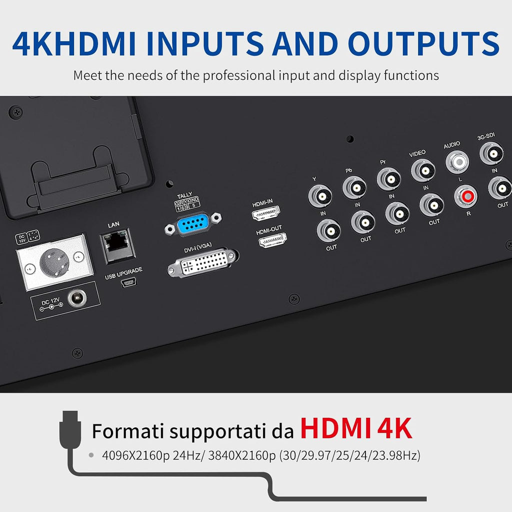 17.3 Inch Video Production Monitor 4K Broadcast Monitor Ultra UHD 1920x1080 LCD Screen 16:9 Carry-on Alu Housing with SDI HDMI YPbPr DVI AV for Camera Wedding Sports Conference