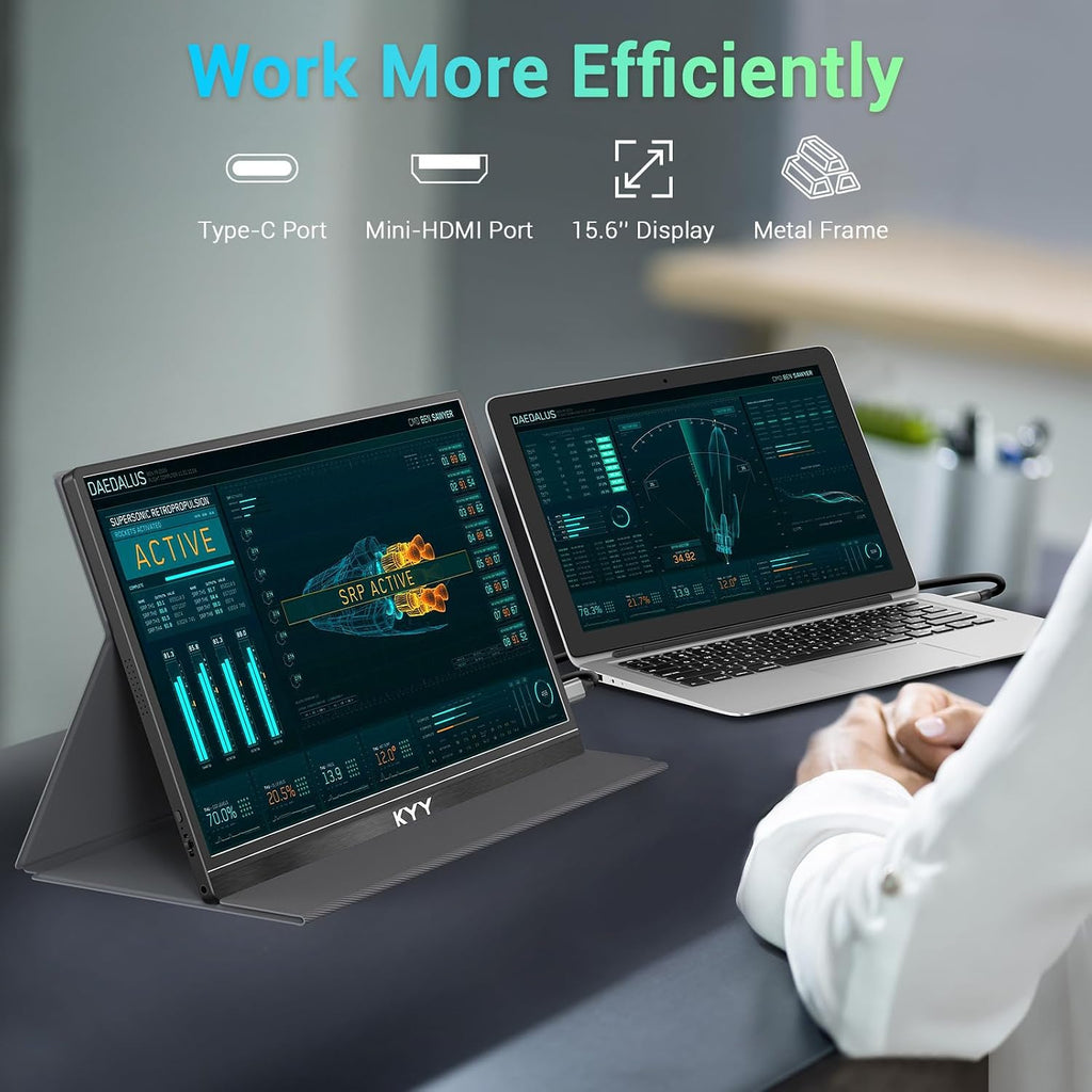 KYY 15.6' Portable Monitor and Portable Triple Laptop Screen Extender for Mac/Wins/Chrome