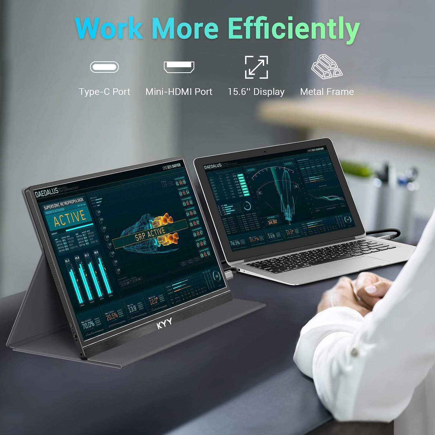 KYY 15.6' Portable Monitor and Portable Triple Laptop Screen Extender for Mac/Wins/Chrome