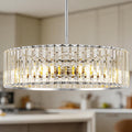 Modern Crystal Chandelier for Dining Room, 6 Light Chrome Semi Flush Mount Ceiling Light Fixtures, 19in Hallway Fixture, Round Kitchen Hanging Drum Pendant Lights Ceiling for Living Room Bedroom Foyer