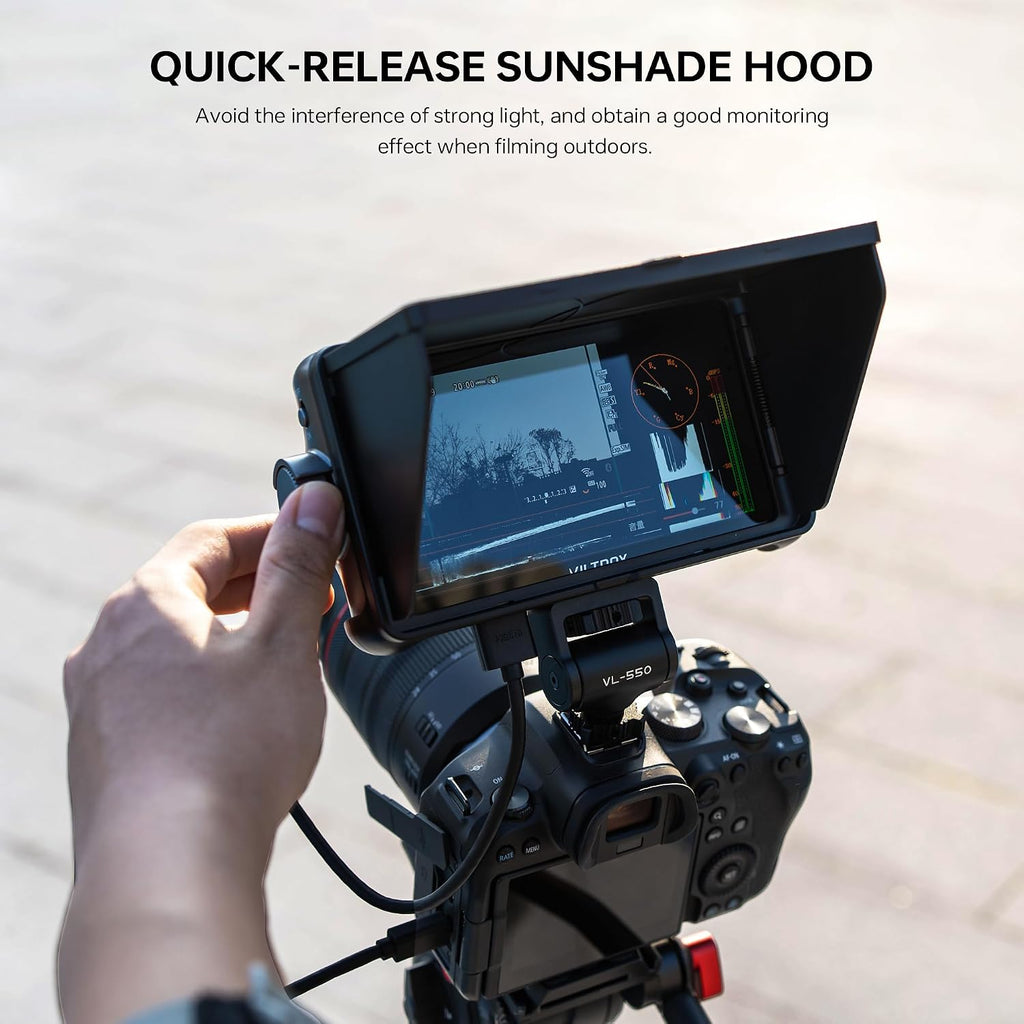 VILTROX DC-550 Pro Camera Field Monitor 1200nit HD 1920x1080 IPS Touch Screen Camera Monitor with 3D LUT, 4K HDMI Loop in/Out with Peak Focus Assist HDR Waveform, Sunshade Hood&Battery Cold Shoe Mount