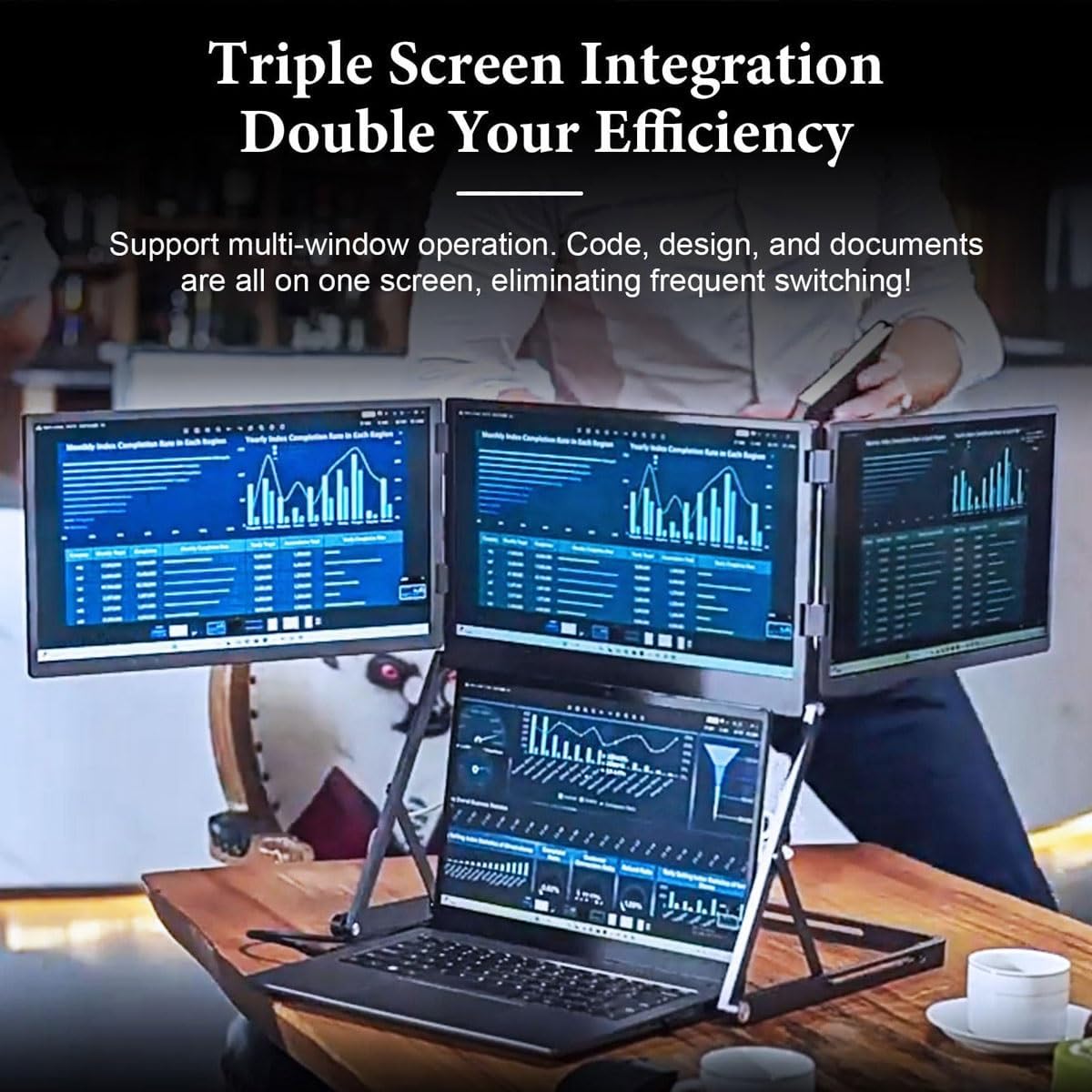 Tri-Screen Monitor Extender,15.6' FHD Monitor,1080P FHD IPS Display,100% sRGB,HDMIs/USB-C Pulg n Play,Workstation for Office & Remote Work