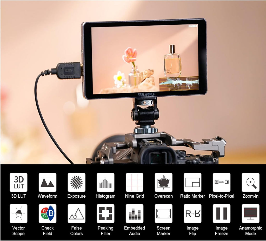 FEELWORLD P6XL 6 Inch Camera Monitor Built-in Battery,1200nits Bright,Touch Screen,4k HDMI/HDR Monitoring/Custom 3D-LUT
