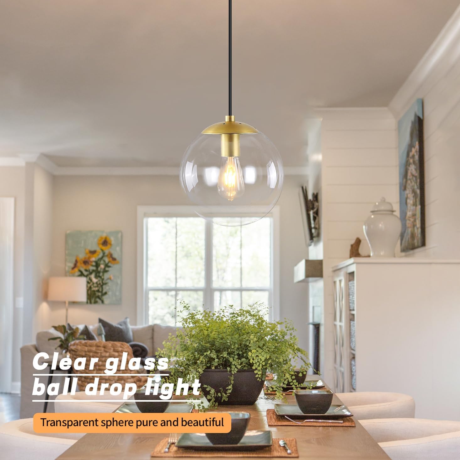 KoKo&Yukina 8' Gold Glass Globe Modern Pendant Lights 2 Pack Mid Century Clear Glass Pendant Light Fixtures Adjustable Hanging Pendant Lighting for Kitchen Island Bedroom Hallway Bulbs Included