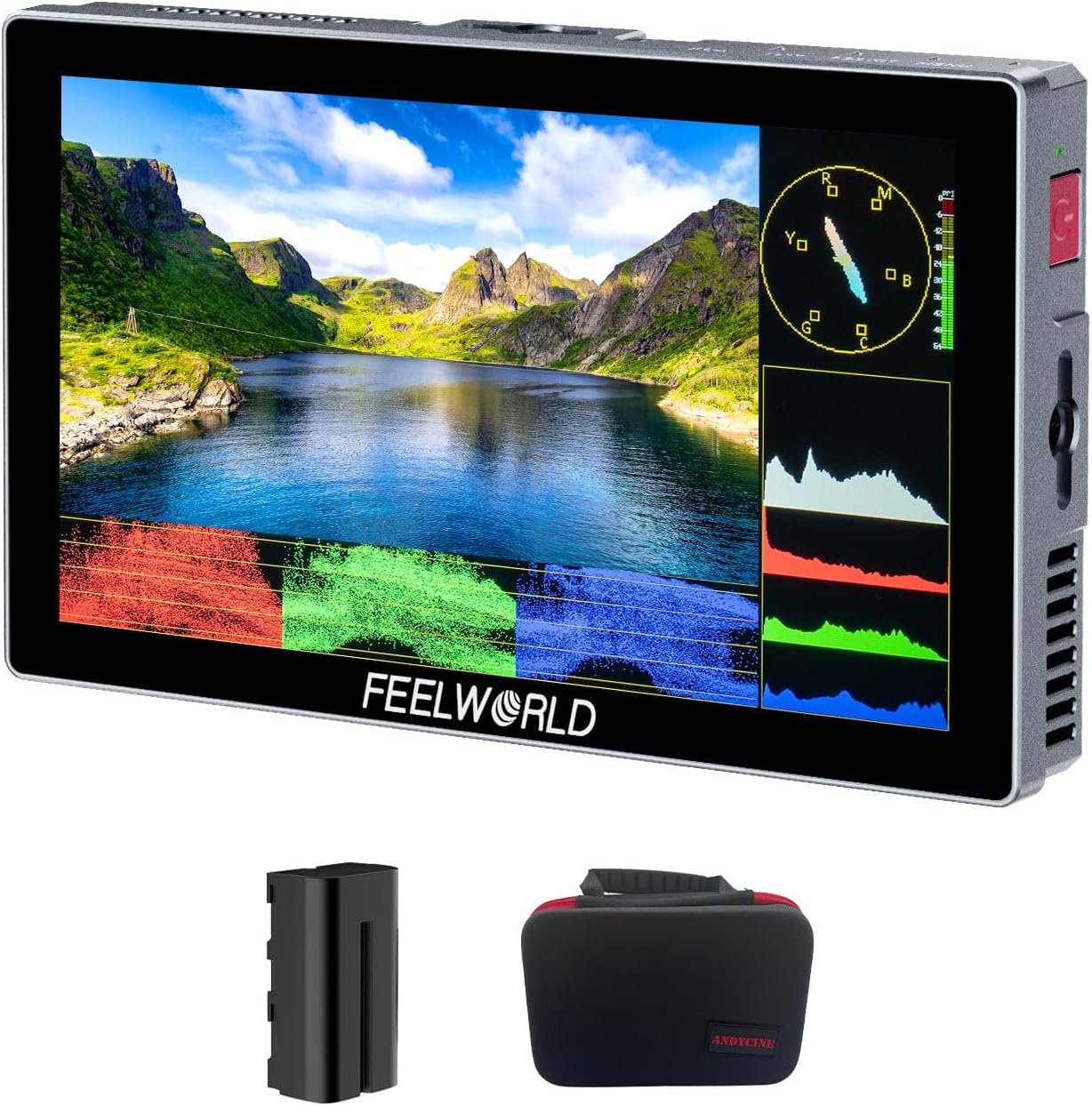 FEELWORLD P6X 5.5 - Inch Touchscreen Aluminium Portable Camera Field DSLR Monitor with 4K HDMI I/O, HDR, Waveform, 3D LUT, 2200mAh Battery, and Carry Case Included