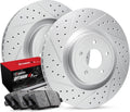R1 Concepts Front Brake Kit Fits 2007 Acura CSX; 2002-2006 Acura RSX; 2006-2011 Honda Civic| Optimum Oep Brake Pads and Drilled Slotted Brake Rotors| 11.8' Front