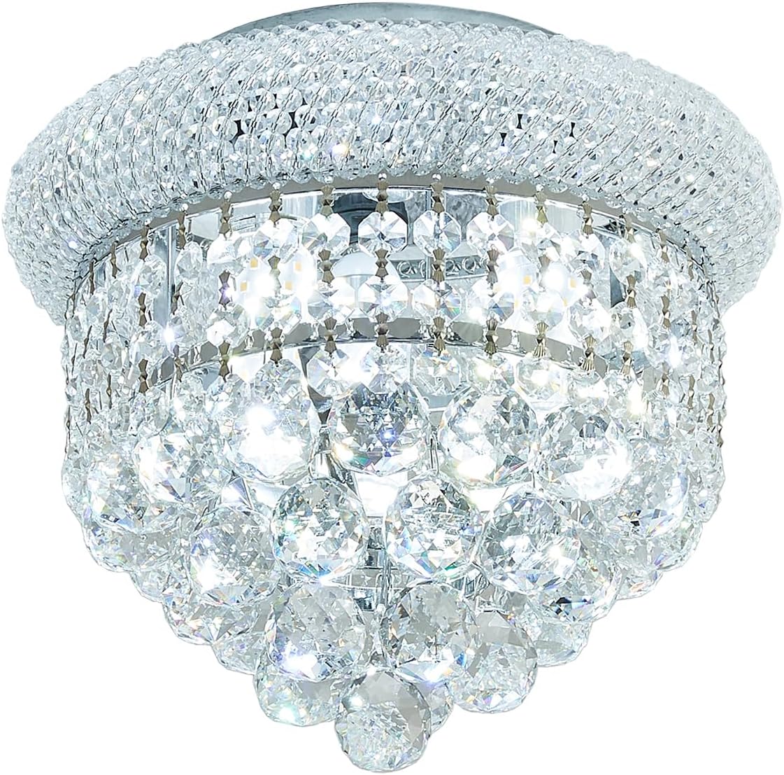 3-Light Crystal Flush Mount Chandelier Ceiling Light Fixture for Living Room Dining Room Bedroom Foyer Entryway Hallway Closet Bathroom (Chrome D10)