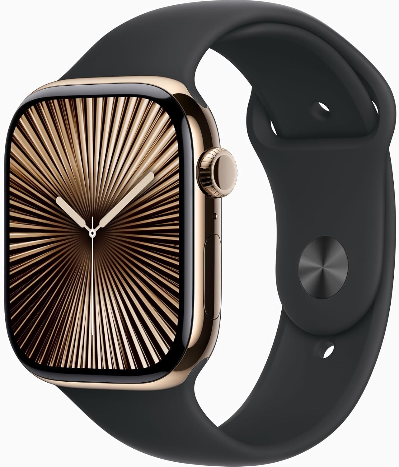 Apple Watch Series 10 [GPS + Cellular, 42mm] - Gold Titanium Case with Black Sport Band, M/L (Renewed)