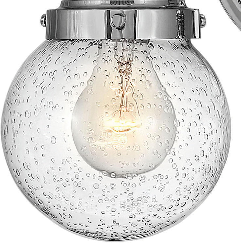 Hinkley Poppy 5932CM Small Two Light Bathroom Vanity Fixture, Mid-Century Modern, Clear Seedy Glass Globe, Chrome