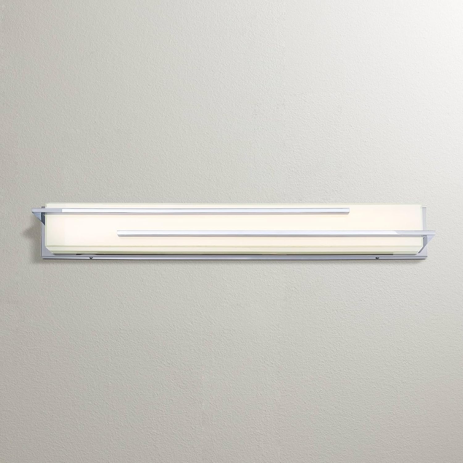 Possini Euro Design Jada Modern Wall Mount Light LED Chrome Silver Hardwired 33 3/4' Wide Light Bar Fixture Rectangular White Glass Shade for Bathroom Vanity Mirror House Home Room Decor