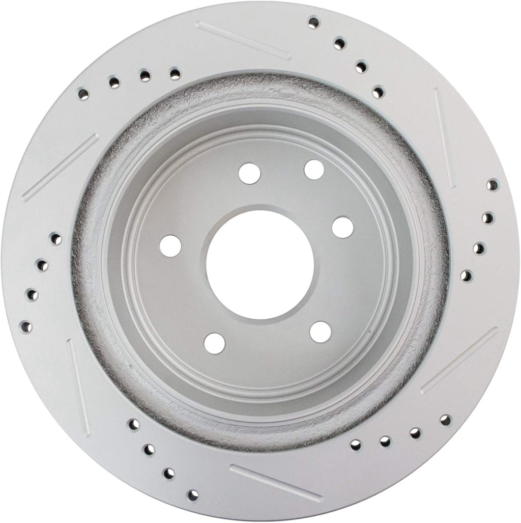 TRQ Performance Front and Rear Brake Rotor Set G Coated Drilled Slotted Compatible with 2014-2017 Nissan Leaf 2014-2020 Rogue 2017-2022 Rogue Sport
