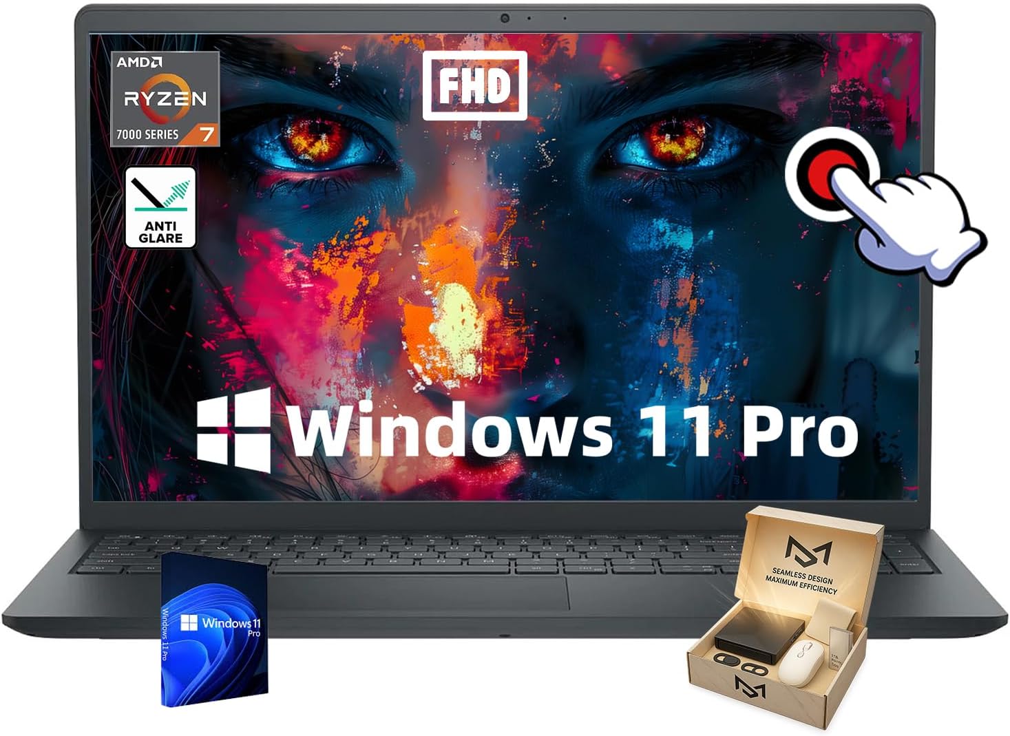Dell Inspiron 15 3535 Touchscreen Laptop - w/Accessories, 15.6' FHD WVA Display, AMD Ryzen 7 7730U, AMD Radeon Graphics, HD Webcam, Win 11 Pro, 16 GB RAM, 512GB SSD