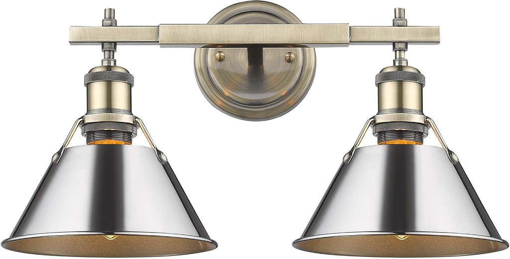 Golden Lighting 3306-BA2 AB-CH Orwell Bath Vanity, Transitional, Aged Brass with Chrome Shade