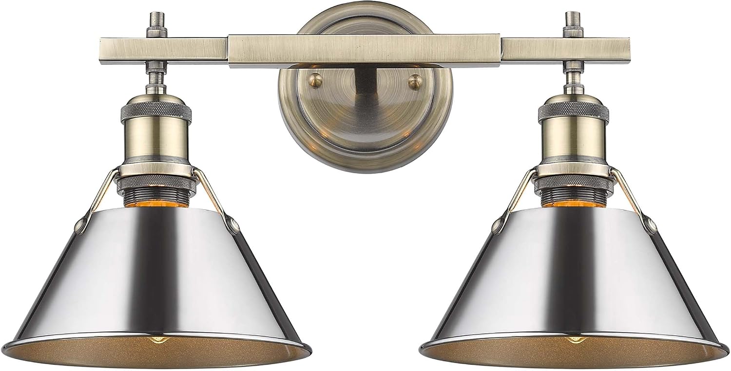 Golden Lighting 3306-BA2 AB-CH Orwell Bath Vanity, Transitional, Aged Brass with Chrome Shade