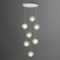 7-Light Multi-facted Crystal Pendant Light Fixture, Cluster Pendant Chandelier Lighting in Chrome, Adjustable Hanging Island Light for Kitchen Dining Room Hallway