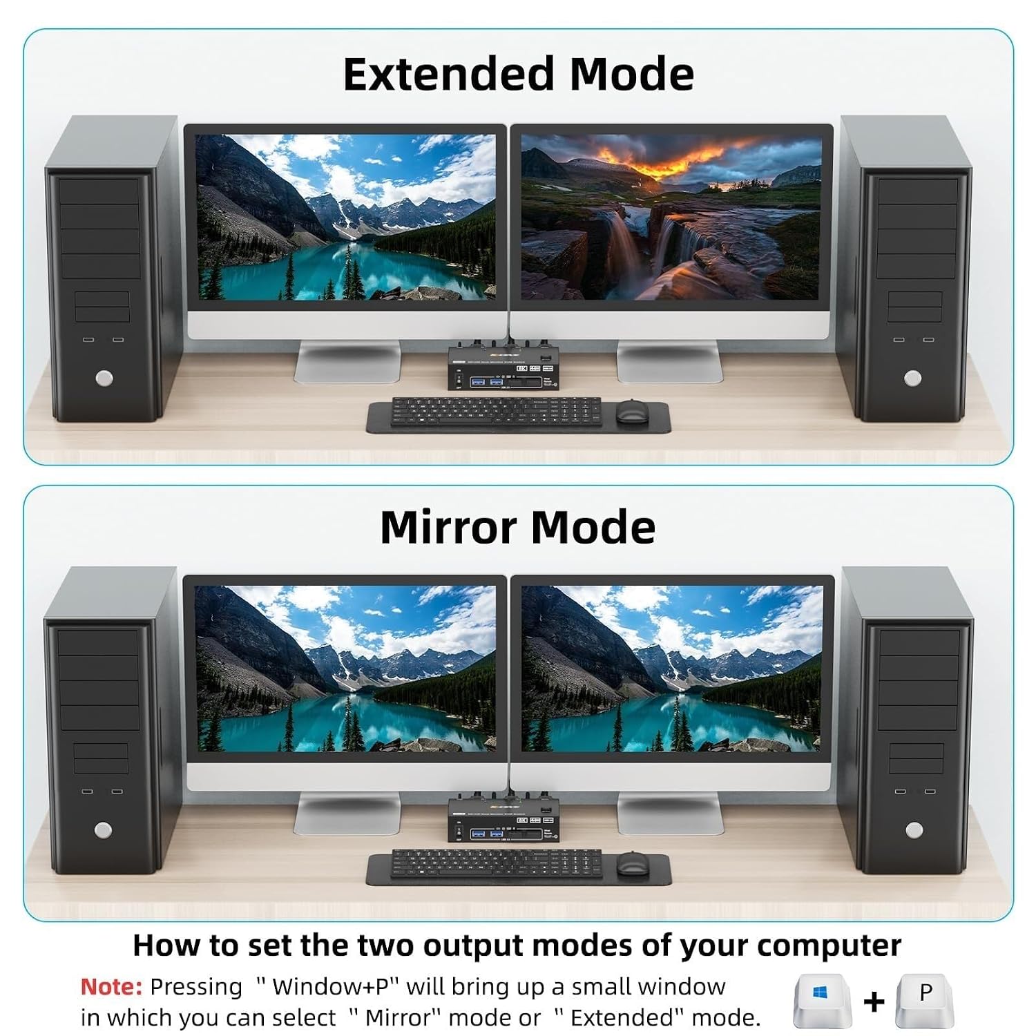 8K KVM Switch 2 PC 2 Monitors, Display Port + HDMI Dual Monitor KVM Switch for 2 PC Share 2 Monitors and 4 USB 3.0 Devices(DH with AU Plug)
