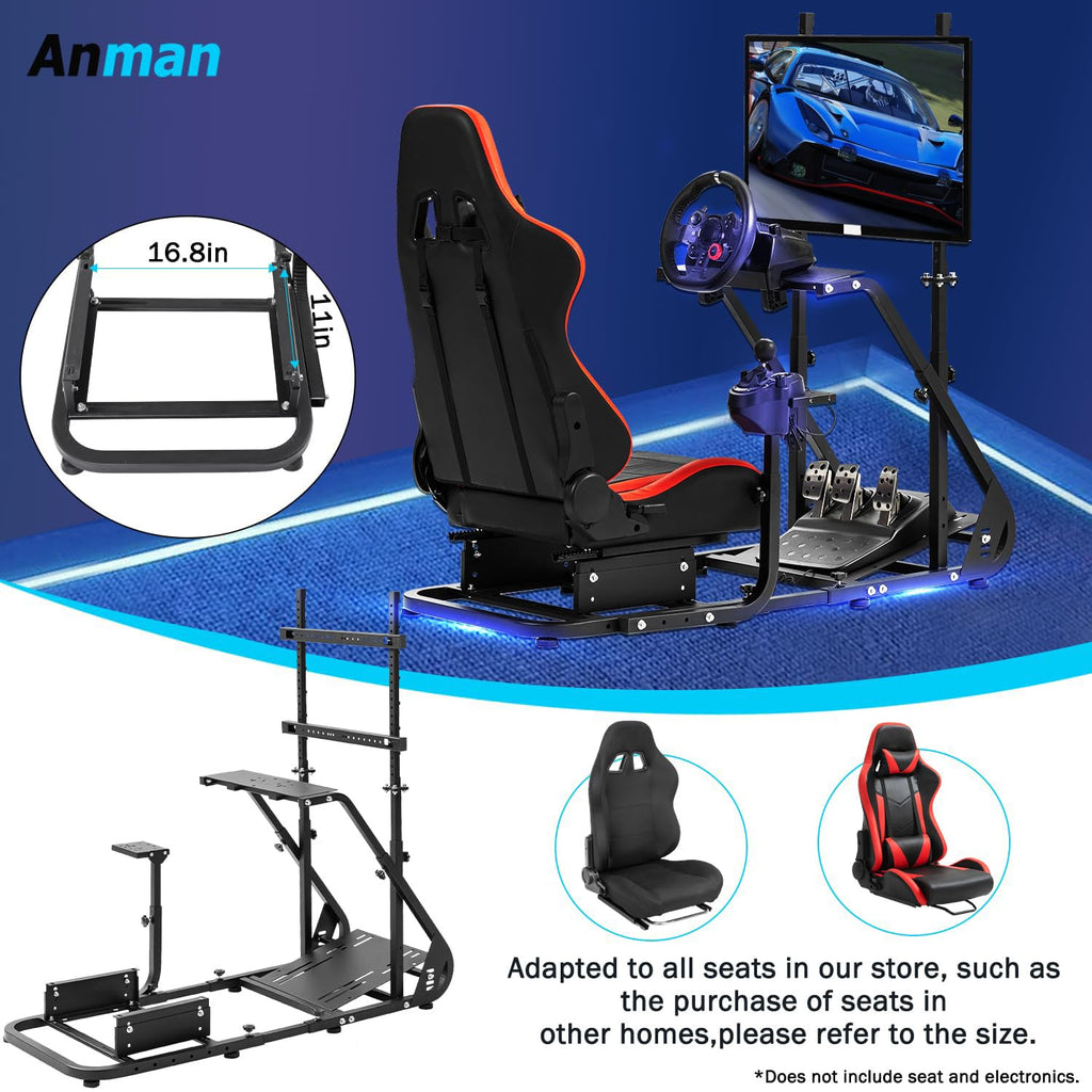 Anman Gaming Simulator Cockpit with Monitor Stand,Not included Wheel Shifter Pedal Seat