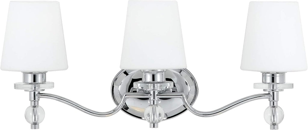 Quoizel Hollister 23' 3-Light Vanity Light, Polished Chrome Bathroom Fixture, Opal Etched Glass Shades, Classic Wall Mount for Over Mirror