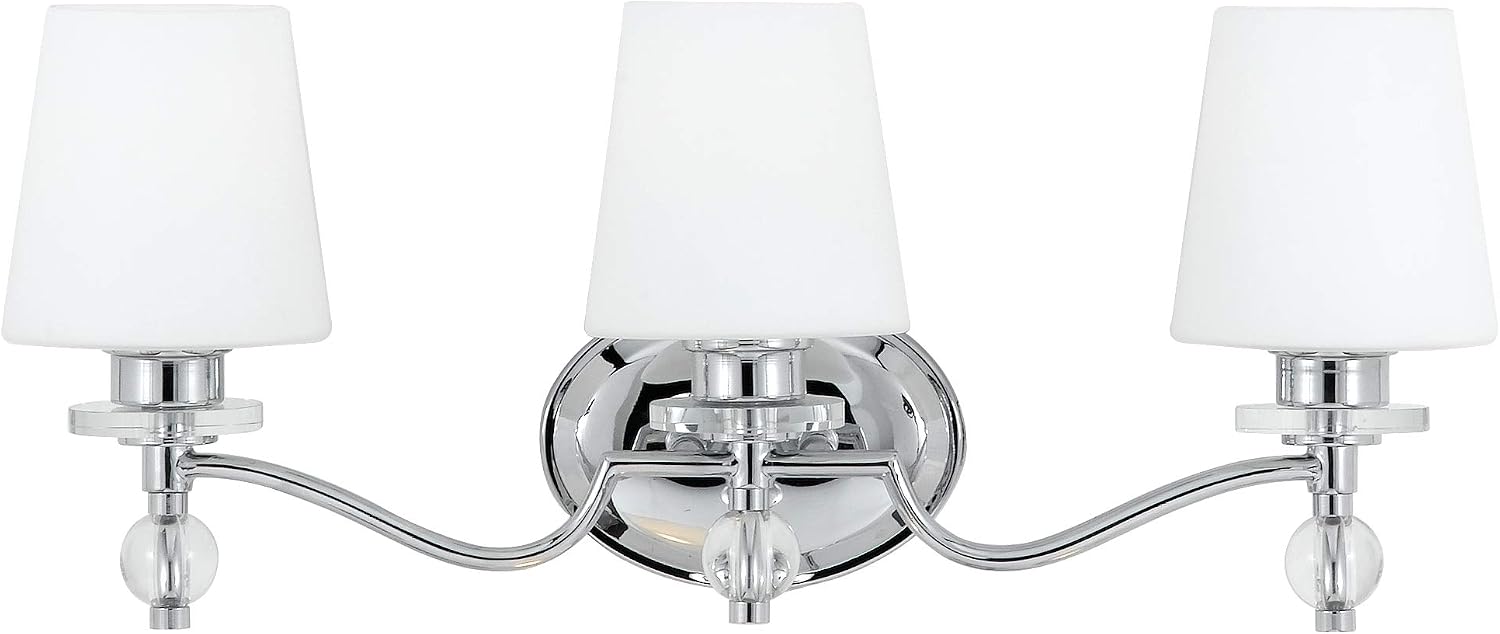 Quoizel Hollister 23' 3-Light Vanity Light, Polished Chrome Bathroom Fixture, Opal Etched Glass Shades, Classic Wall Mount for Over Mirror