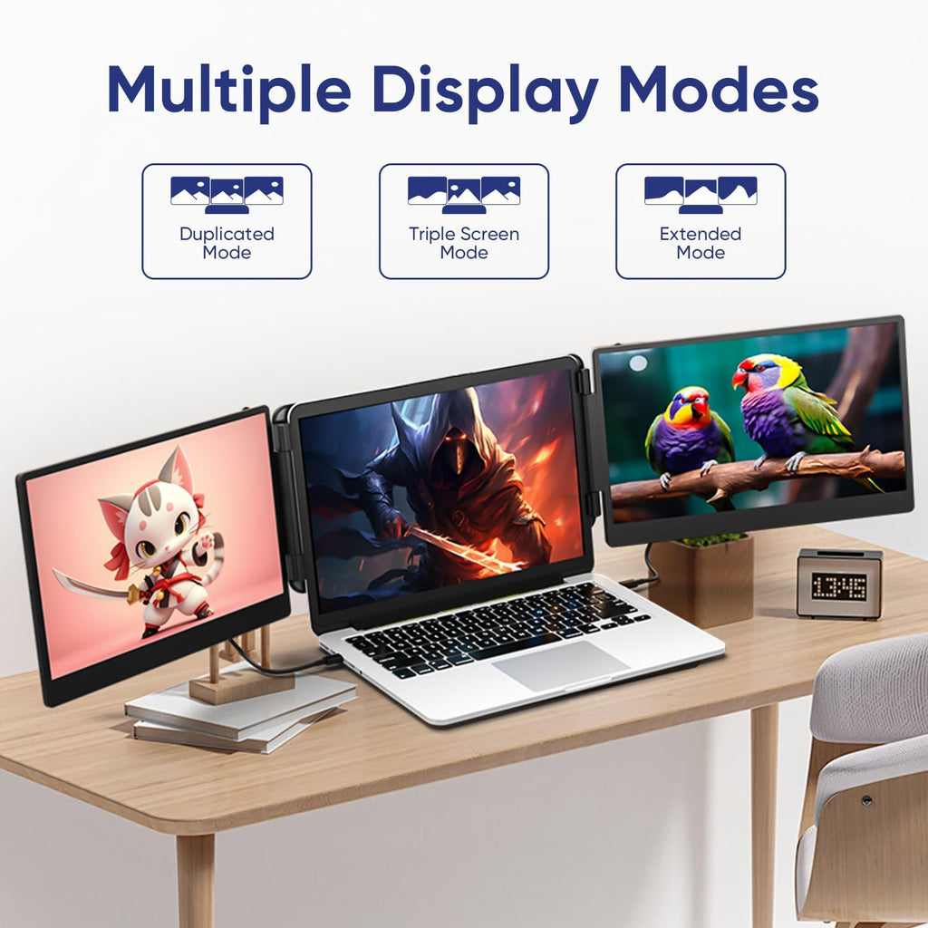 PAJEM S3 Dual Laptop Screen Extender, 14'' Triple Portable Monitor for Laptop Plug and Play, 1080P FHD IPS Monitor Extender for 13''-17'' Laptops Compatible with Mac/Wins/Android/Dex