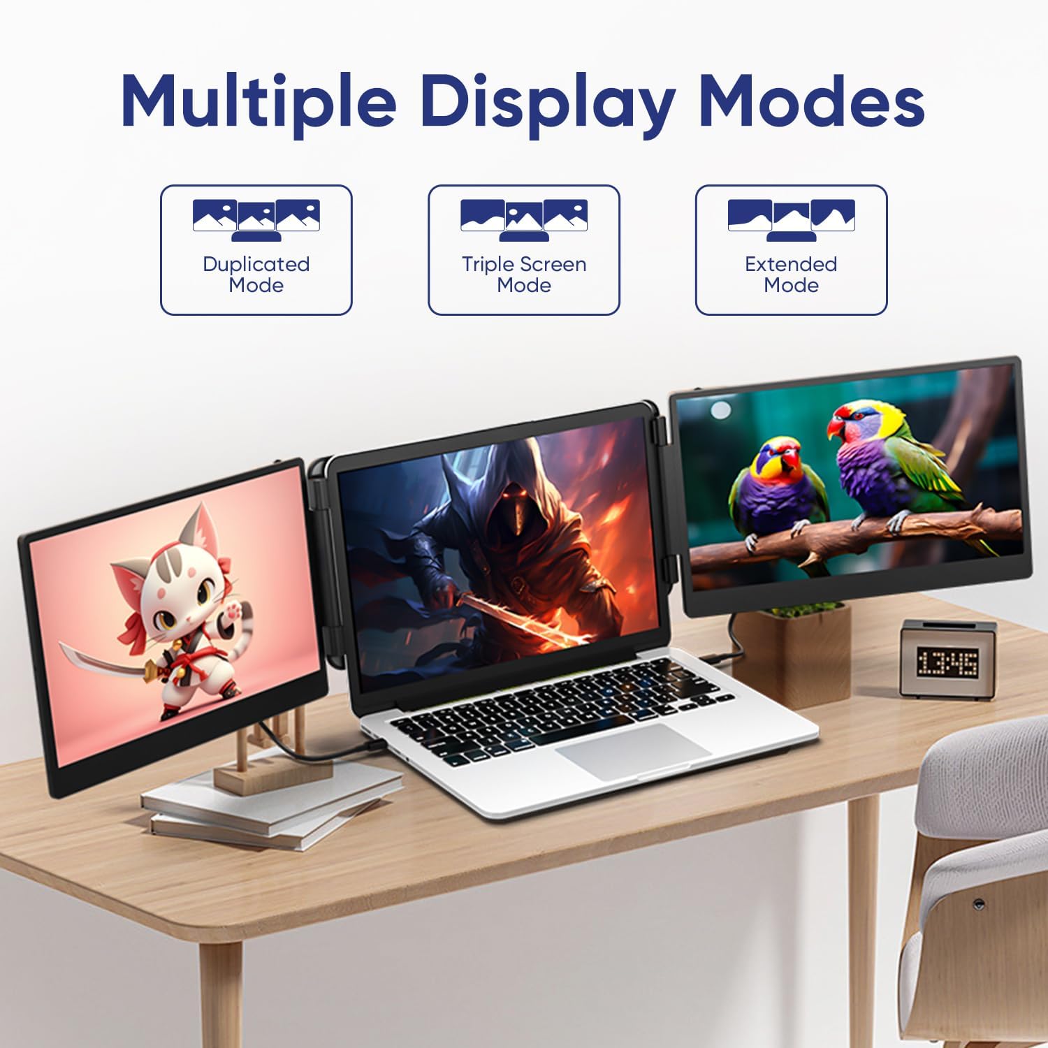 PAJEM S3 Dual Laptop Screen Extender, 14'' Triple Portable Monitor for Laptop Plug and Play, 1080P FHD IPS Monitor Extender for 13''-17'' Laptops Compatible with Mac/Wins/Android/Dex