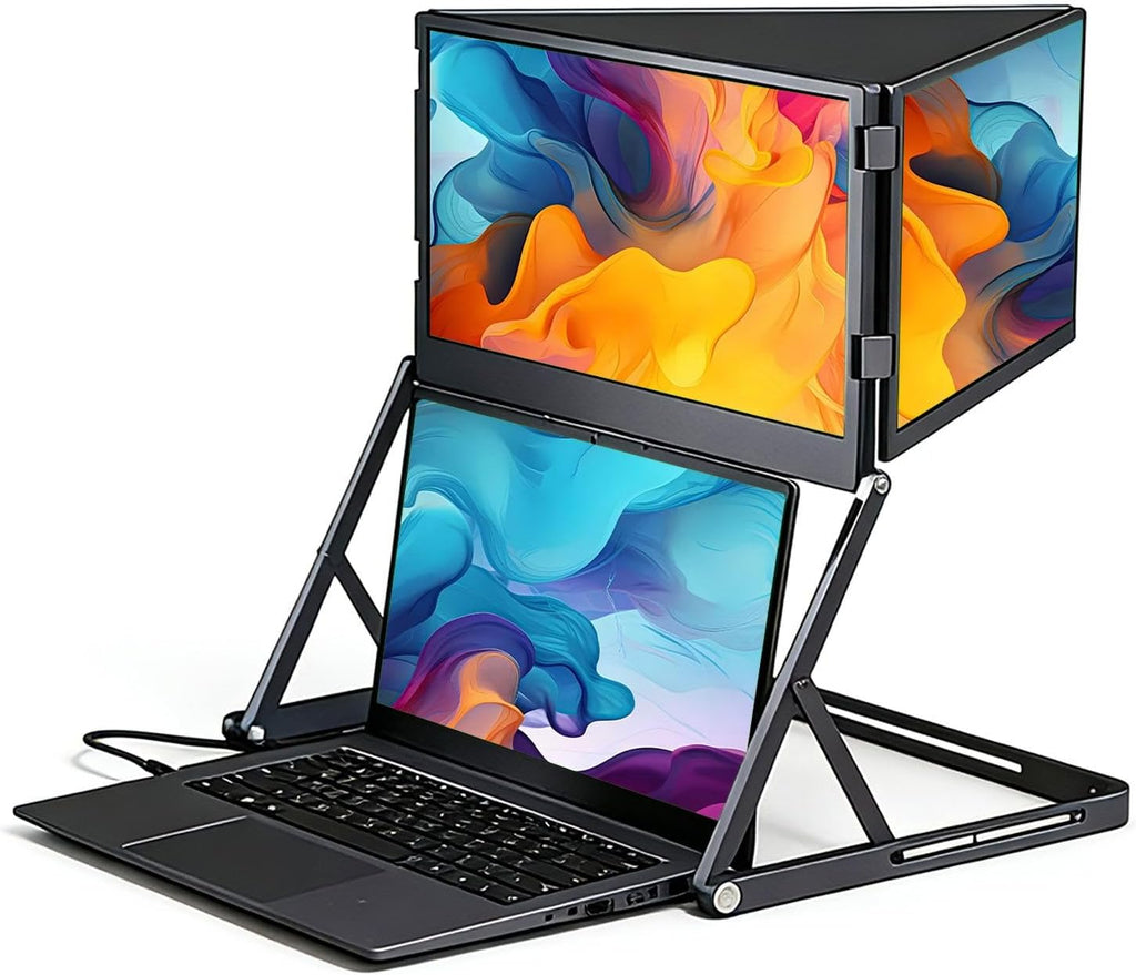 VSDISPLAY 14 Inch Triple Monitor Extender, 1920x1200 IPS Portable Laptop Triple Screen, Foldable 3 Screens Display with USB-C & H/D,for Multi-Screen Workstation