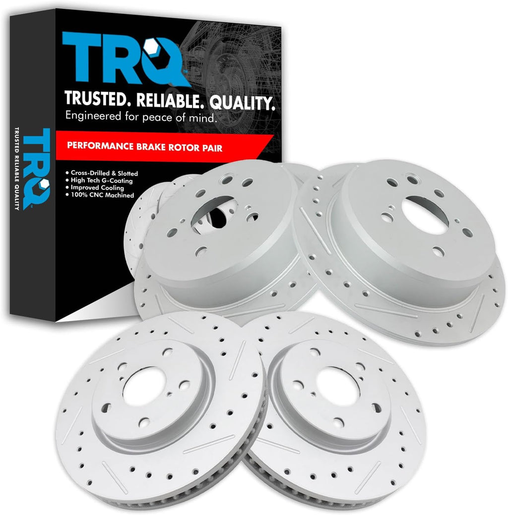 TRQ Performance Front and Rear Brake Rotor Set G Coated Drilled and Slotted Compatible with 2009-2013 Lexus IS250