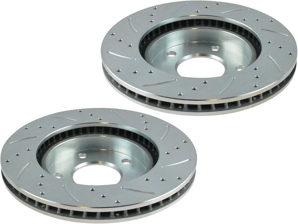 TRQ Performance Front & Rear Brake Rotors Set 4 Piece Premium G-Coated Slotted X Drilled Compatible with 2005 Dodge Stratus 2004-2006 Mitsubishi Lancer