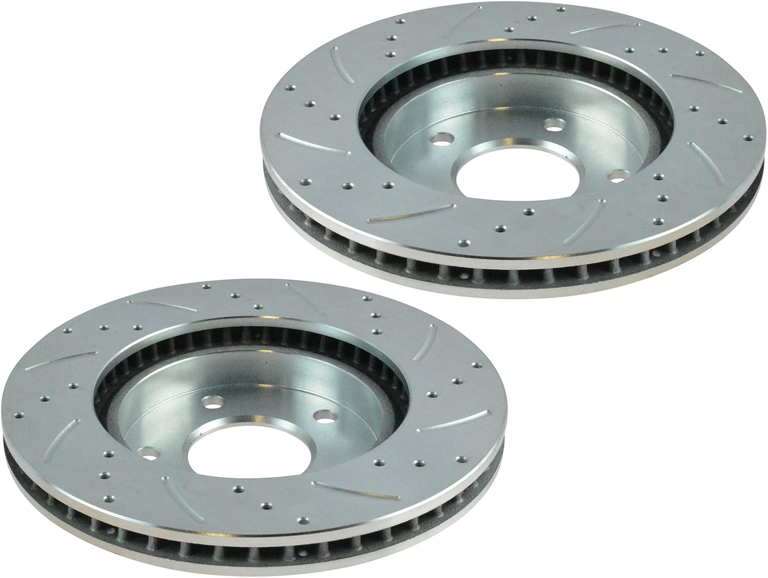 TRQ Performance Front & Rear Brake Rotors Set 4 Piece Premium G-Coated Slotted X Drilled Compatible with 2005 Dodge Stratus 2004-2006 Mitsubishi Lancer