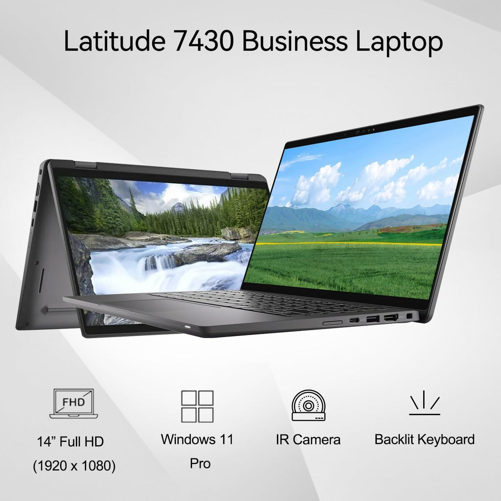 DELL Latitude 7430 Business Laptop, 14' FHD Touchscreen, Intel Core i7-1265U, 16GB RAM, 1TB SSD, Fingerprint Reader, Backlit Keyboard, IR Camera, HDMI, Wi-Fi 6, Windows 11 Pro, Grey