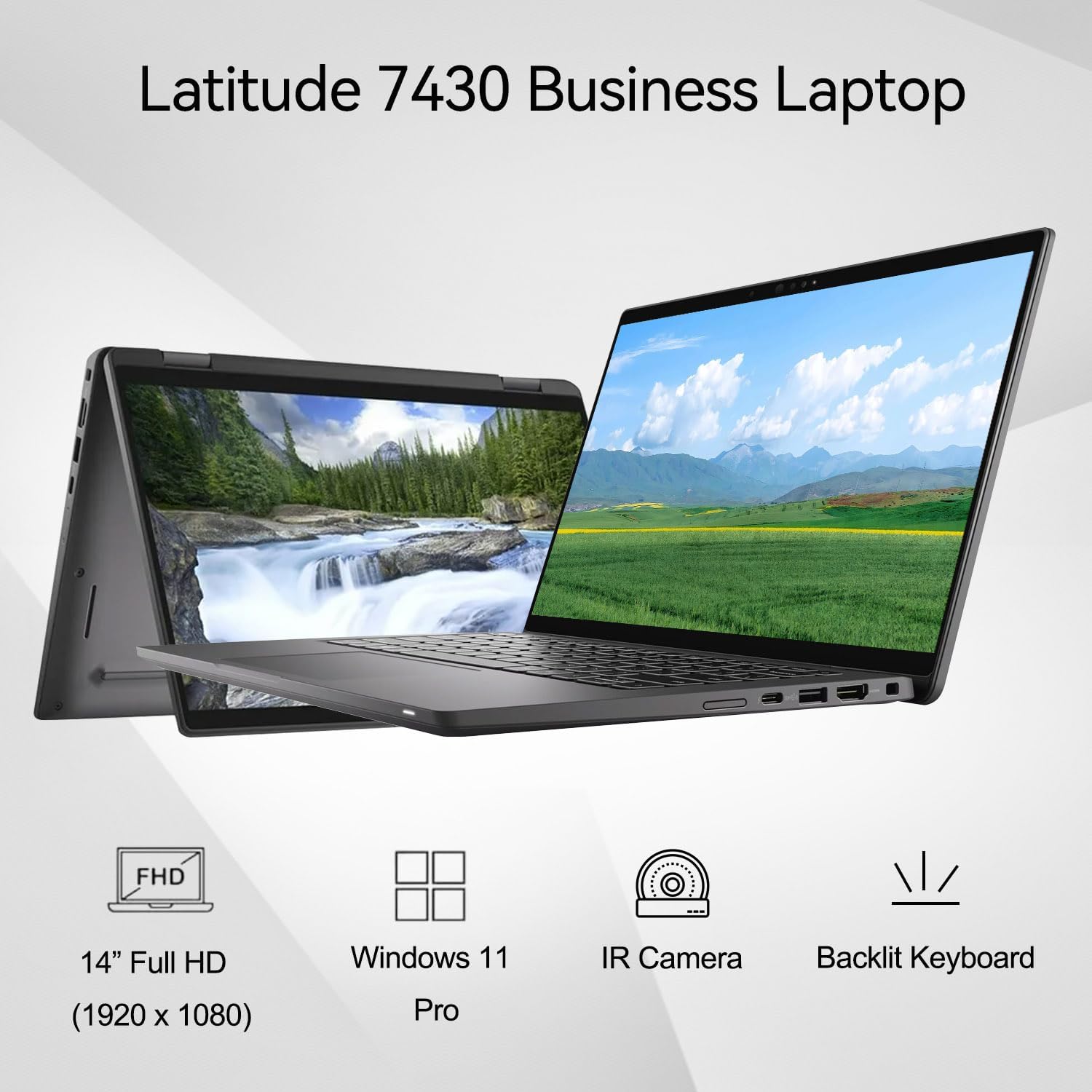 DELL Latitude 7430 Business Laptop, 14' FHD Touchscreen, Intel Core i7-1265U, 16GB RAM, 1TB SSD, Fingerprint Reader, Backlit Keyboard, IR Camera, HDMI, Wi-Fi 6, Windows 11 Pro, Grey