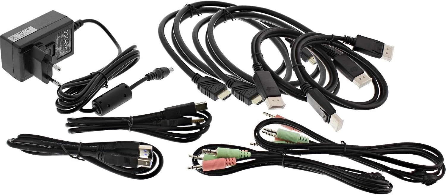 InLine KVM Desktop Switch, 2-Gang Dual Monitor, Displayport + HDMI, 4K, USB 3.0, Audio