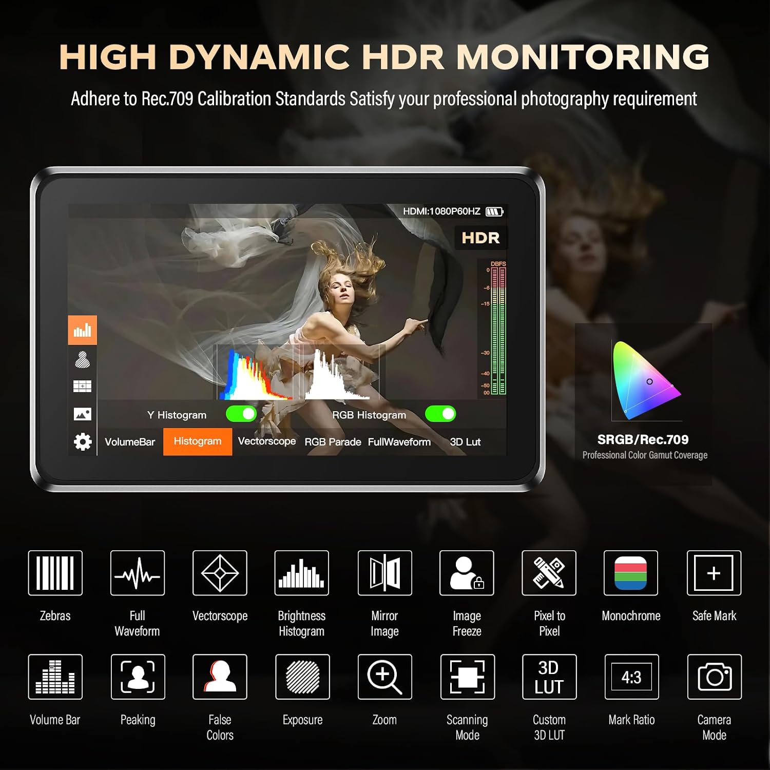VILTROX DC-X3 Touchscreen Camera Field Monitor, SDI in/Out HDMI in/Out 4K Camera Video Monitor with Battery Sunshade Hood,Camera Touchscreen Monitor for Sony Canon Nikon，2000nits,3D LUT,1920X1080