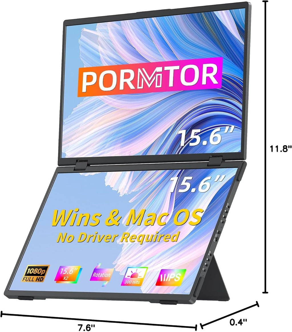 Laptop Screen Extender,15.6' Dual Monitors (Wins/Mac) Folding Stacked Portable Dual Monitor, USB C Travel Extended Computer Display with Triple Portable Monitor for Laptop PC Windows Mac