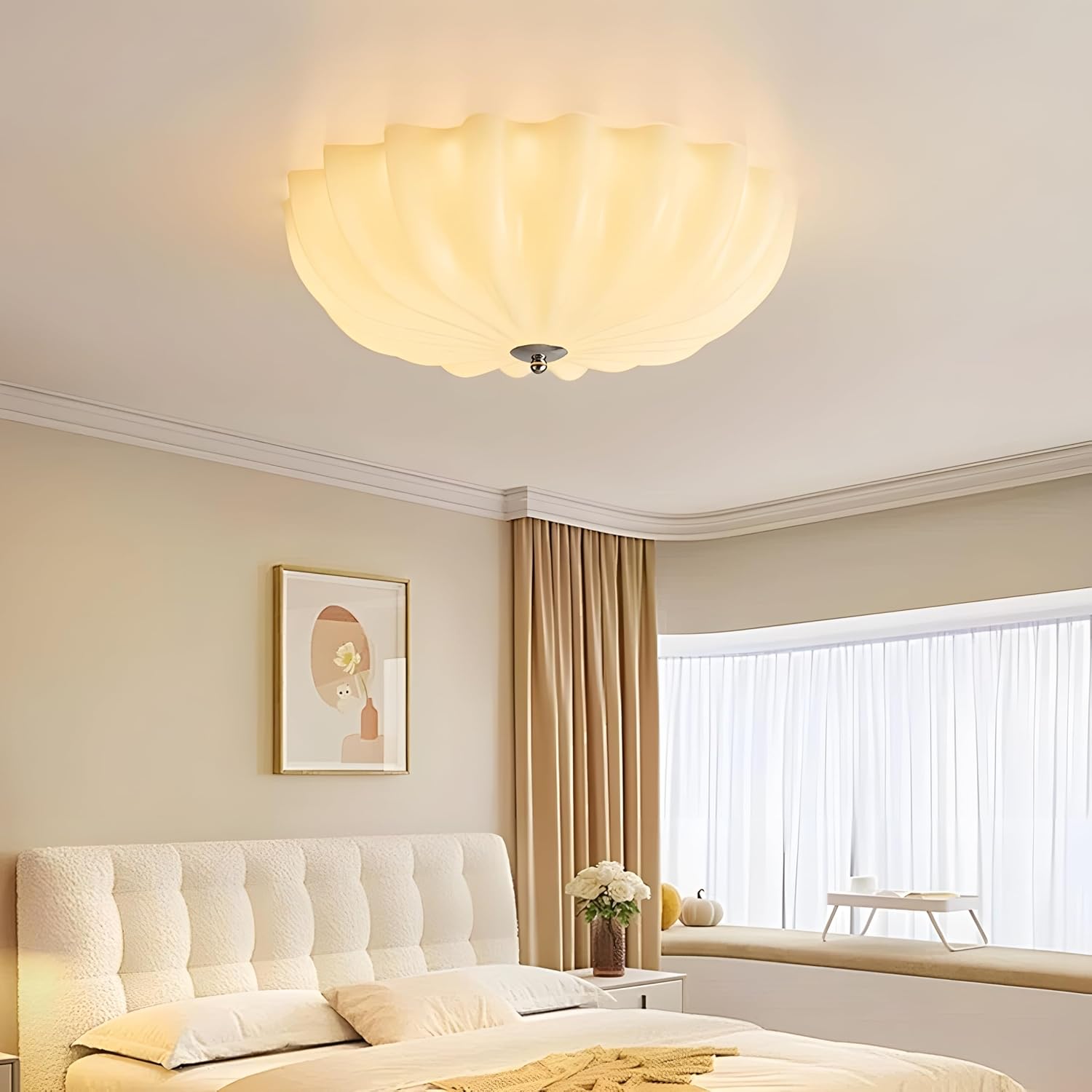 LED Flush Mount Vintage Yellow Glass Hallway Ceiling Lamp - Mid Century Overhead Light with Ribbed Glass Shade - Farmhouse Ceiling Light for Nursery, Kids Room, Bedroom, Bathroom