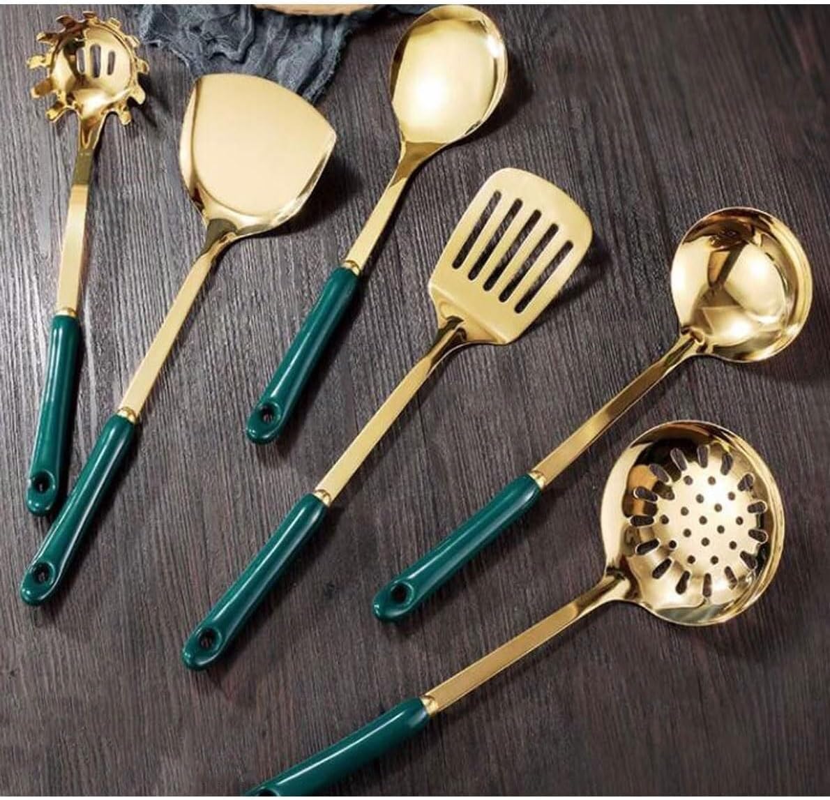 7-Piece Stainless Steel Cooking Utensils Set, Spoons & Spatulas with Storage Shelf, Ceramic Handle Kitchen Gadgets，Pink-One Size