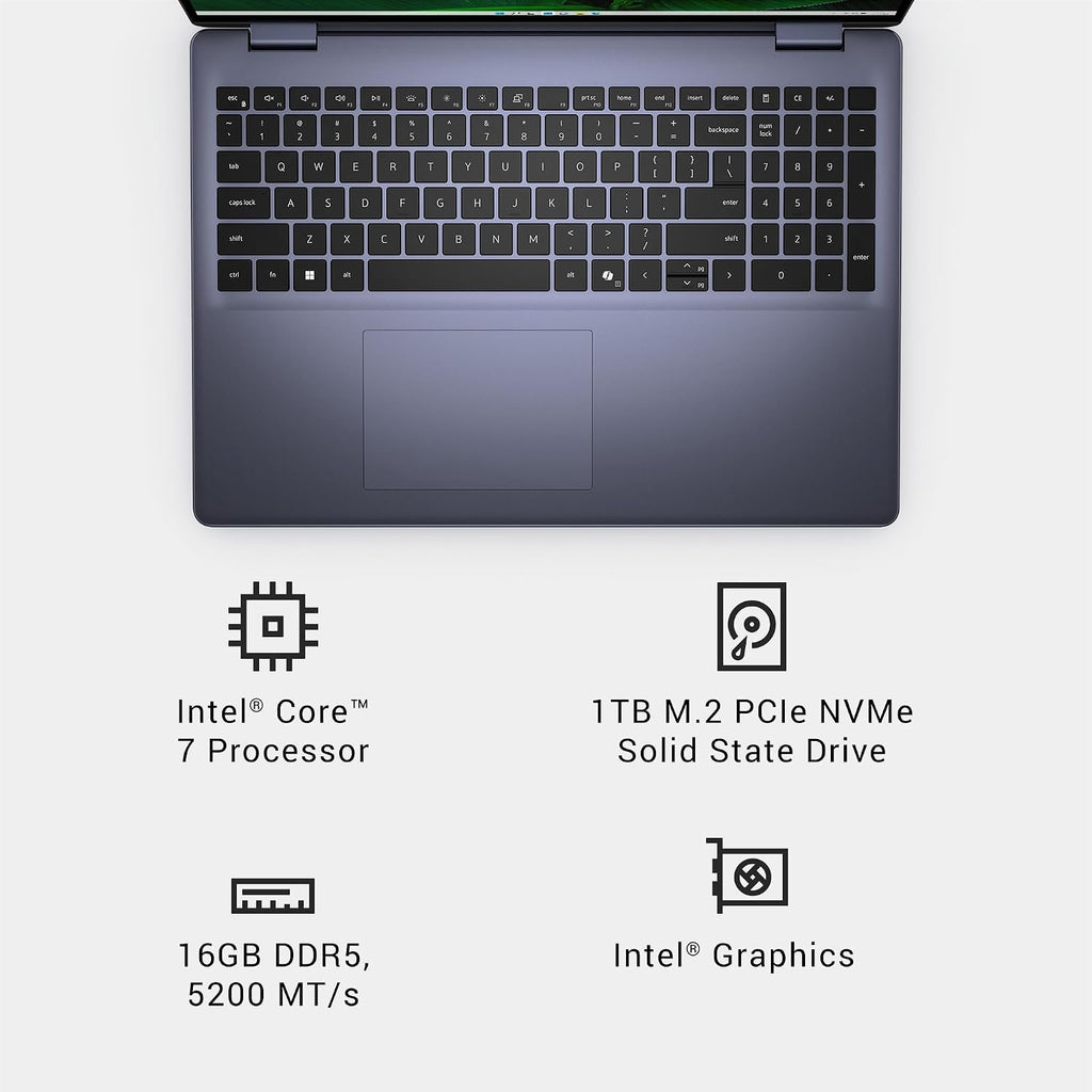 Dell Inspiron 16 5640 Laptop - 16.0-inch 16:10 FHD+ (1920 x 1200) Display, Intel Core 7-150U Processor, 16GB DDR5 RAM, 1TB SSD, Intel Graphics, Windows 11 Pro, Onsite & Migrate Service - Midnight Blue