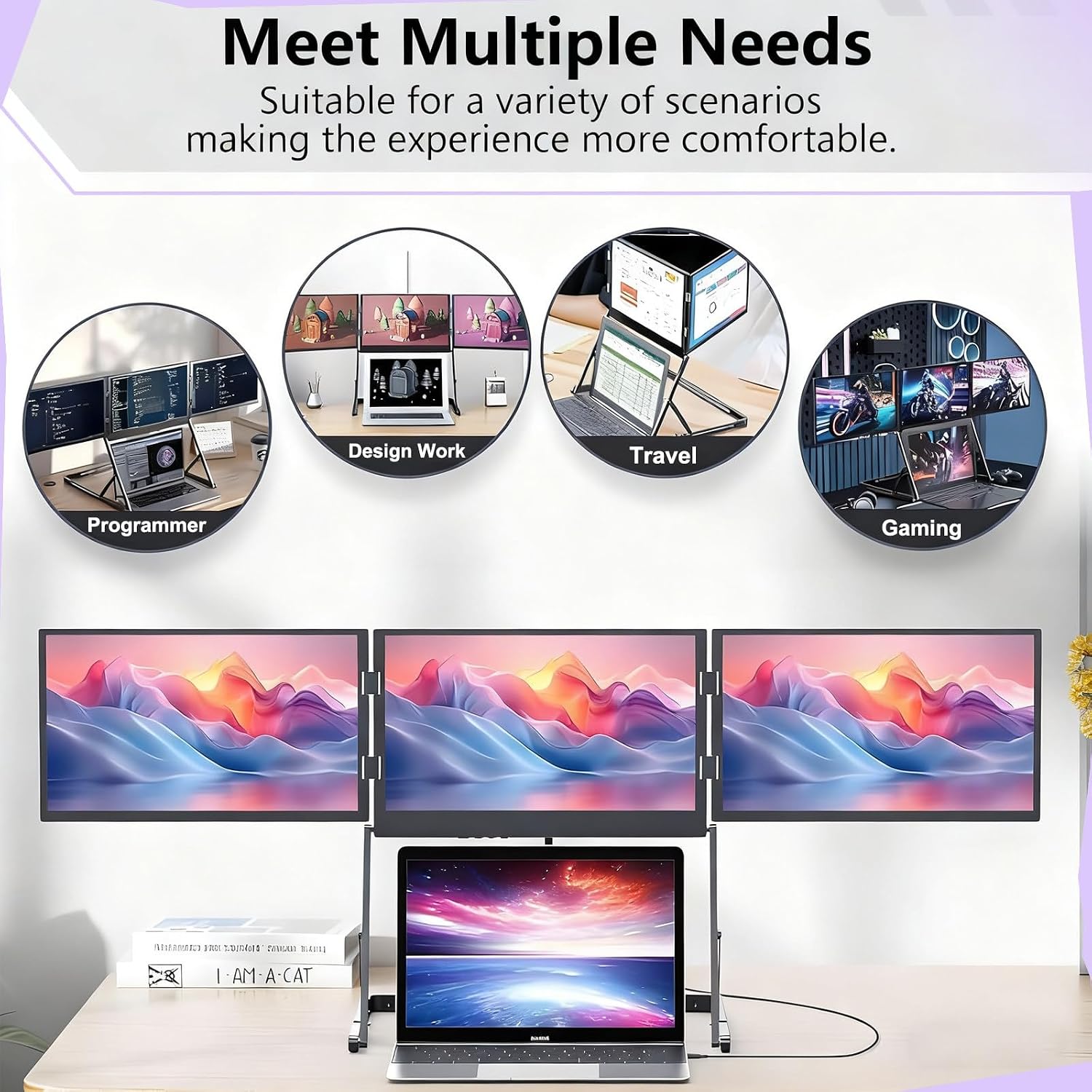 Triple Aero 15.6 Pro Max 3 Screen Monitor with 1080p FHD IPS Display, 15.6' Portable Triple Monitors for Laptop, Triple Aero Pro Max Monitor with 360° Rotation Adjustable Viewing Angles
