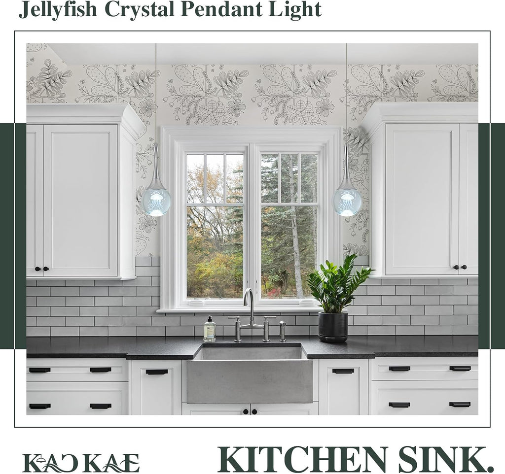 LED Pendant Light Kitchen Island Jellyfish Crystal Pendant Lights Dimmable Chrome Modern Hanging Light for Bedroom Bathroom Living Room 6000K Cool White, 3 Pack