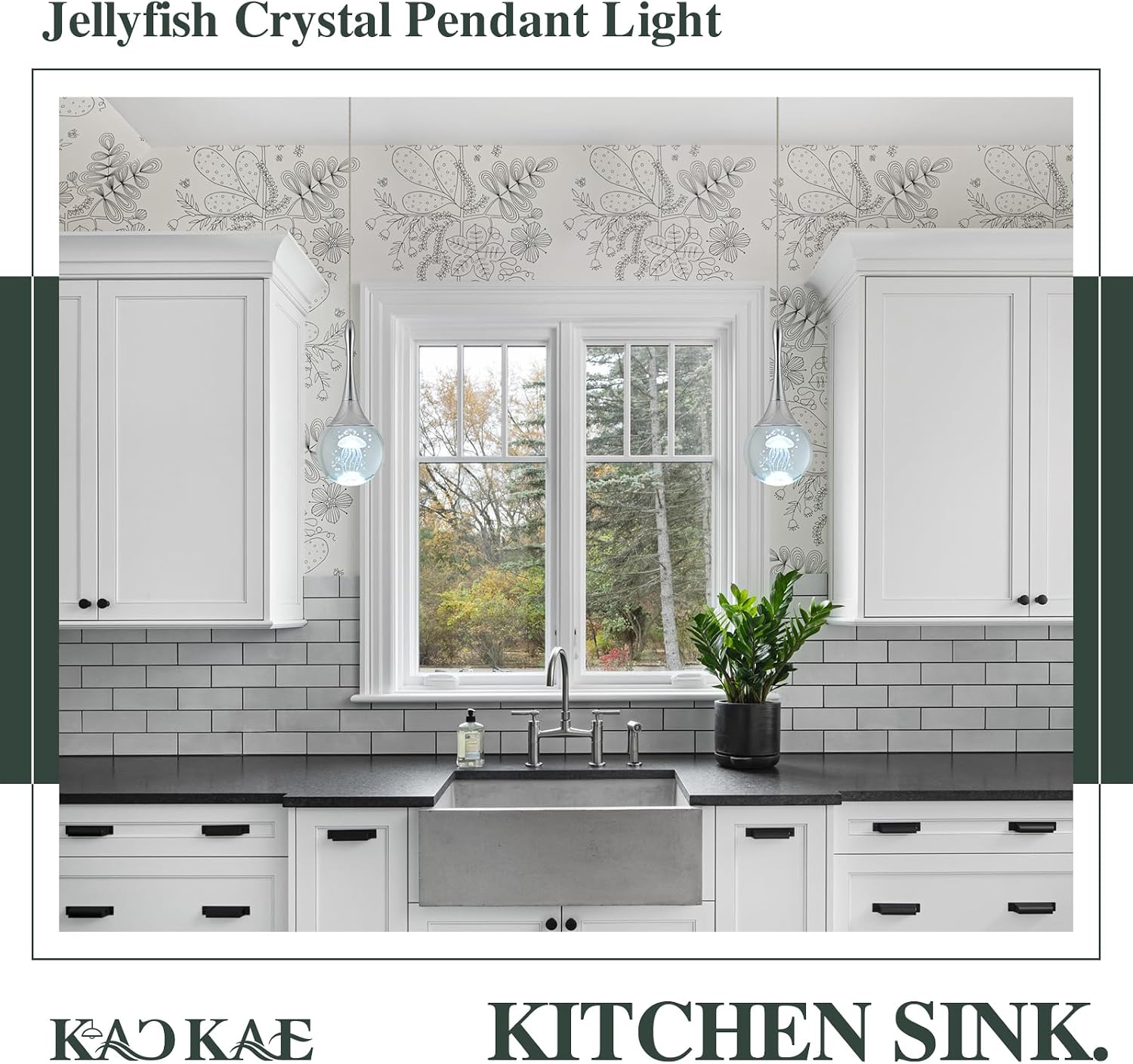 LED Pendant Light Kitchen Island Jellyfish Crystal Pendant Lights Dimmable Chrome Modern Hanging Light for Bedroom Bathroom Living Room 6000K Cool White, 3 Pack