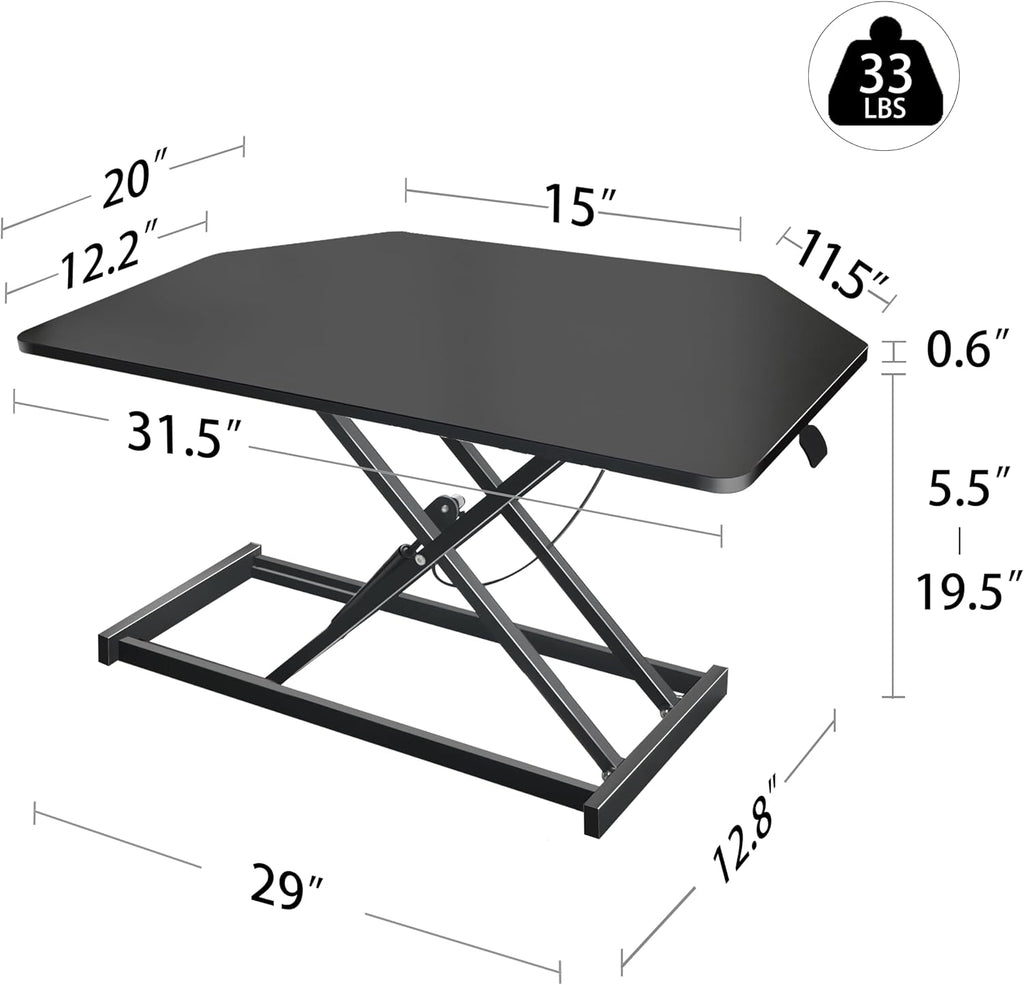 Aconcept 32 inch Black Corner Height Adjustable Standing Desk Converter, One-Click Sit to Stand up Desk Riser, Pre-Assembled for Dual Monitor and Laptop Workstation