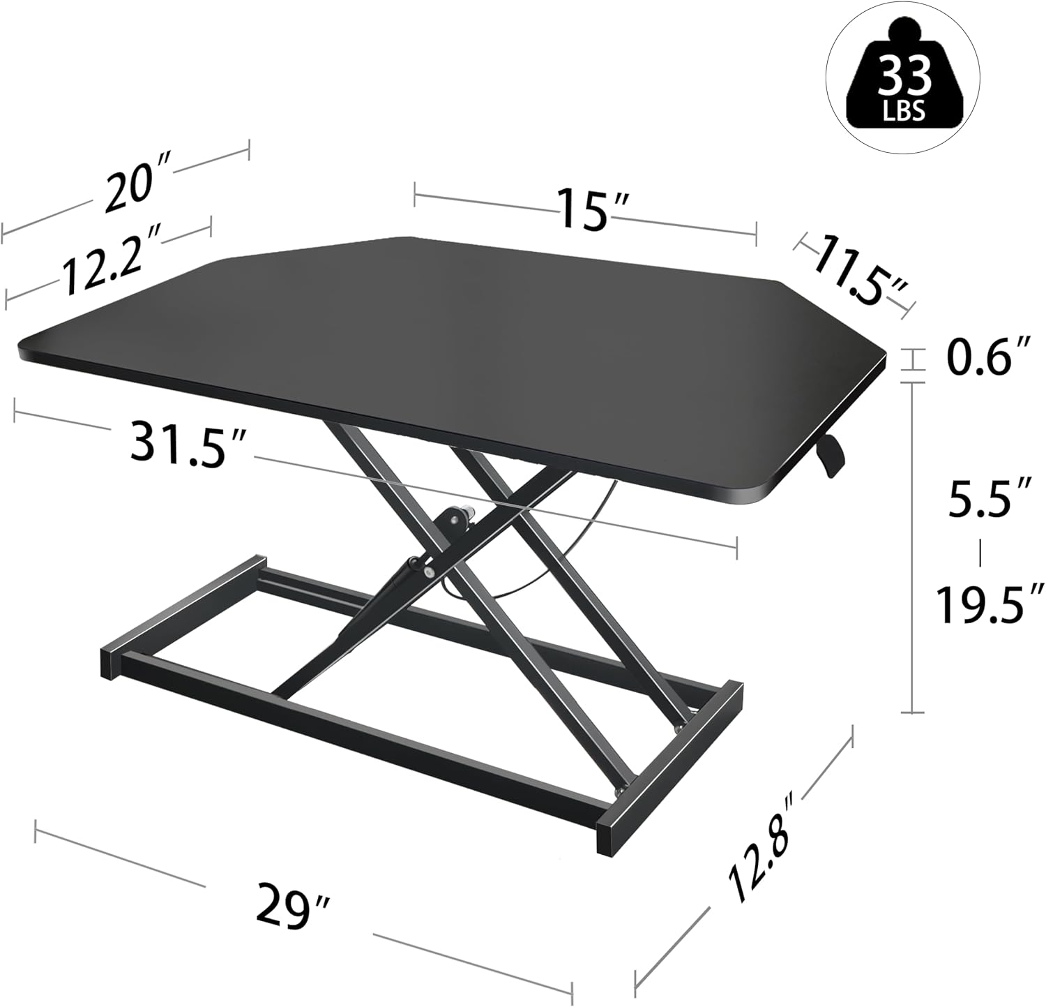 Aconcept 32 inch Black Corner Height Adjustable Standing Desk Converter, One-Click Sit to Stand up Desk Riser, Pre-Assembled for Dual Monitor and Laptop Workstation