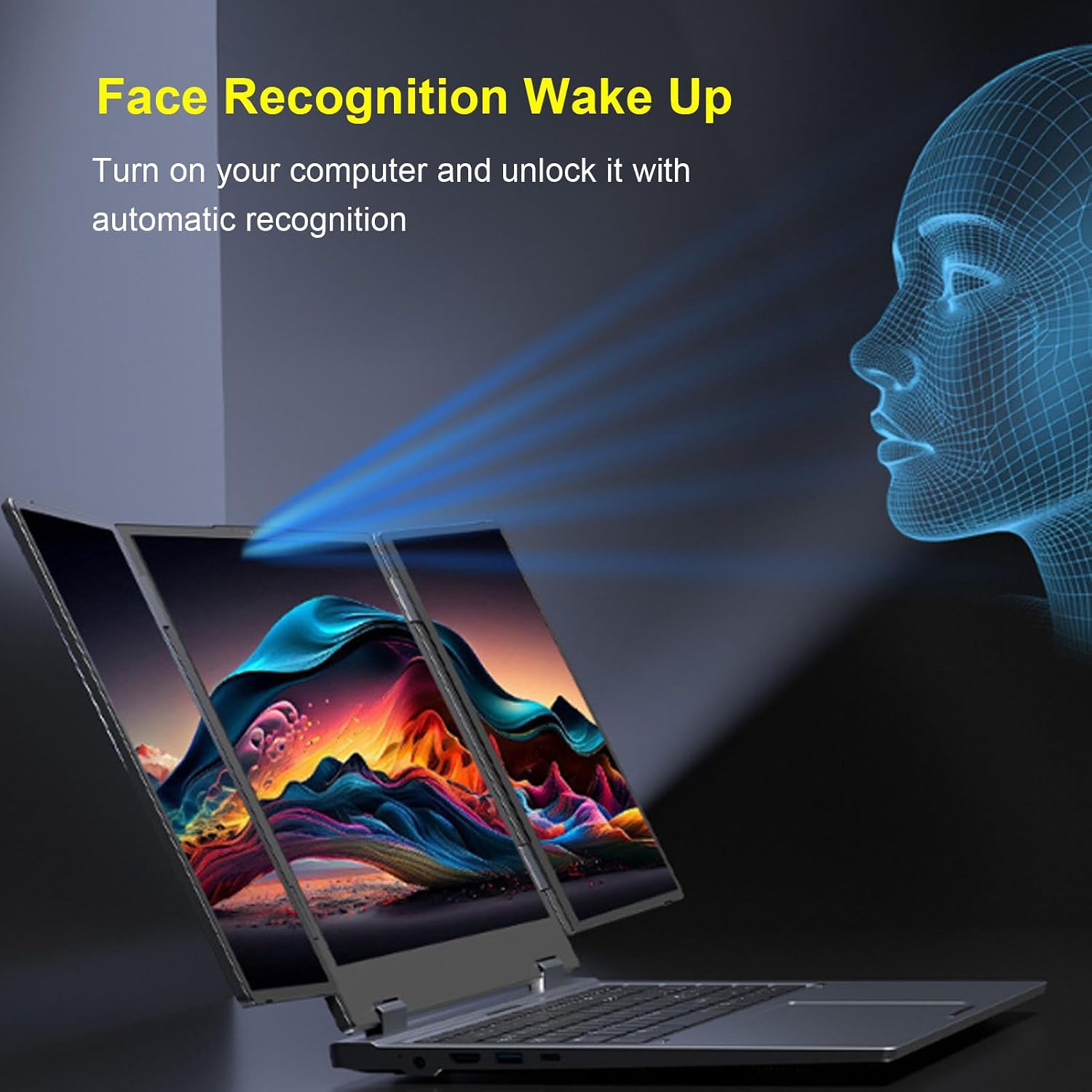 XUMIUZIY 16 inch Triple Screen Laptop, Three Screen Foldable Portable Laptop, 16GB RAM 2TB SSD, WIFI6 RJ45 Recognition (US Plug)