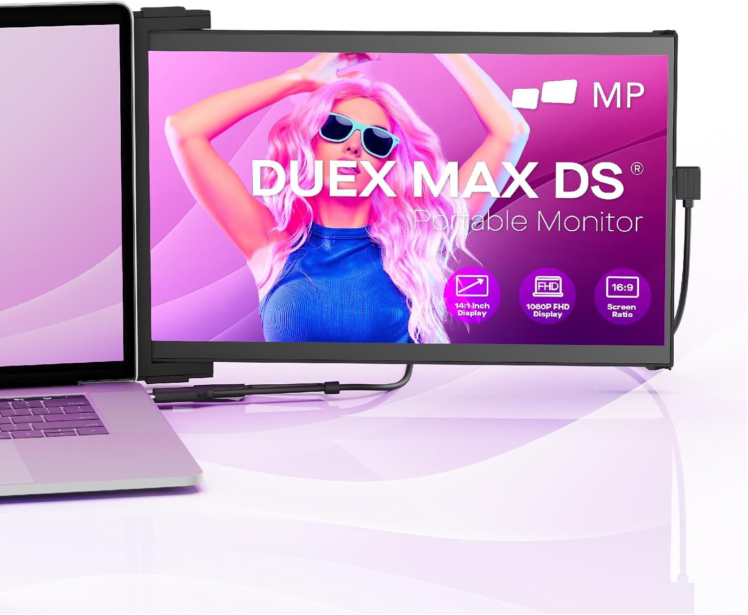 Mobile Pixels Portable Monitor, Duex Max DS Laptop Monitor Extender, 14.1 Inch 1080P FHD IPS, Plug and Play,Travel Monitors Extender for 14''-17 '' Laptops, Compatible with Windows/Mac/Android/Switch